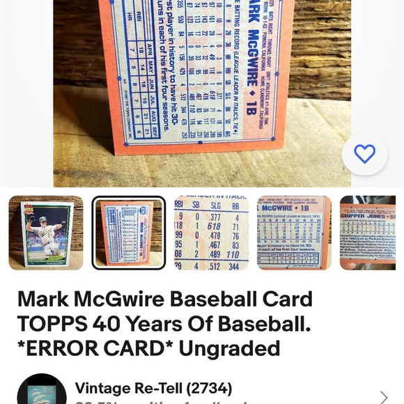 Mark McGwire Baseball Card
TOPPS 40 Years Of Baseball.
*ERROR CARD* Ungraded - Picture 2 of 5